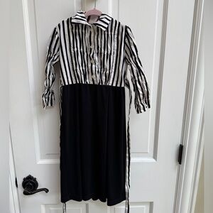 Cozi Kidz 3T Girls Black and White Stripe Long Sleeve Collared Shirt Dress